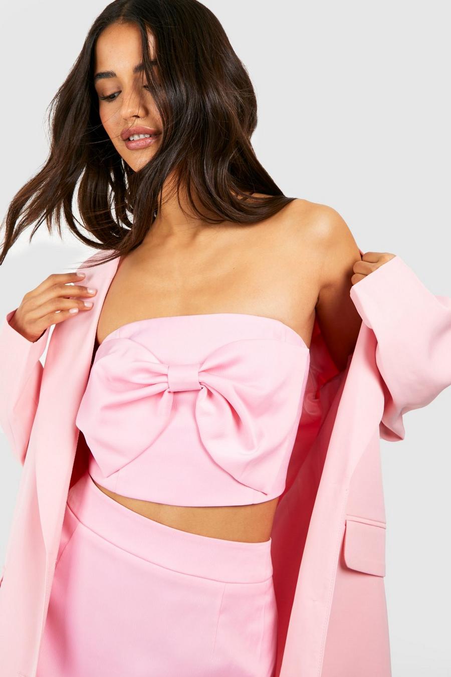 Baby pink Occasion Satin Bow Detail Bandeau